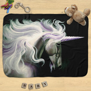 Elegant White Unicorn Flowing Mane Purple Fantasy Swaddle Blanket