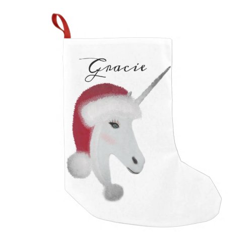 Elegant White Unicorn Script Personalized Small Christmas Stocking