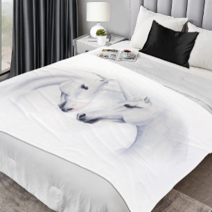 Elegant White Unicorns Couple Fantasy Romantic  Fleece Blanket