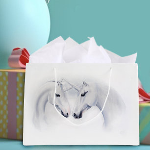 Elegant White Unicorns Couple Fantasy Romantic Large Gift Bag