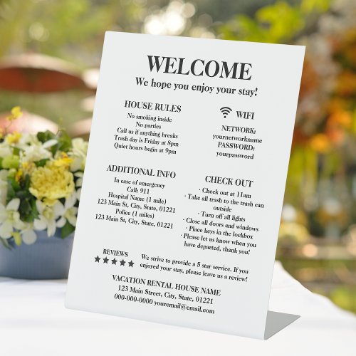 Elegant White Vacation Rental House Welcome Pedestal Sign