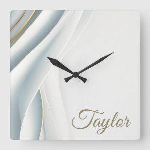 Elegant White Veil Personalized  Square Wall Clock