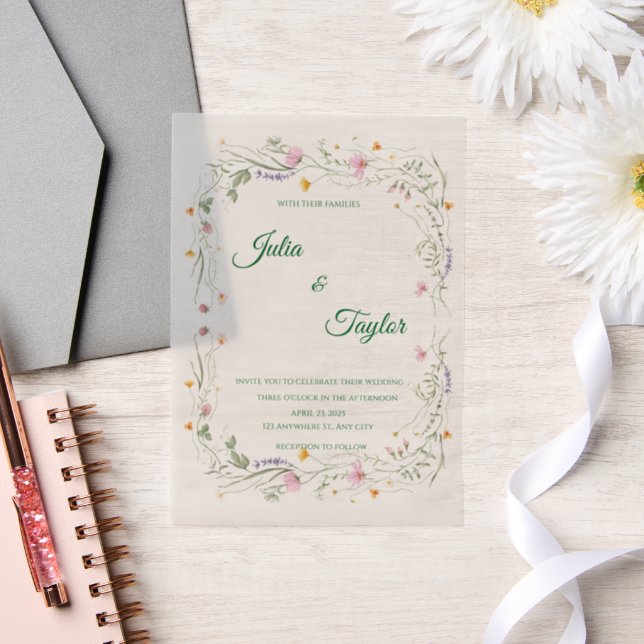 Elegant White  vellum Rose Invitation (Wedding)