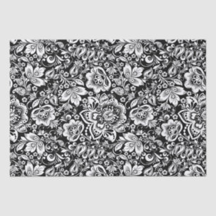 Elegant white vintage damask on black background tissue paper