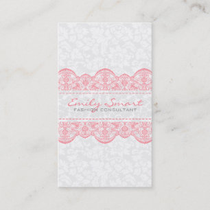 Elegant White Vintage Damasks Pink Lace Business Card