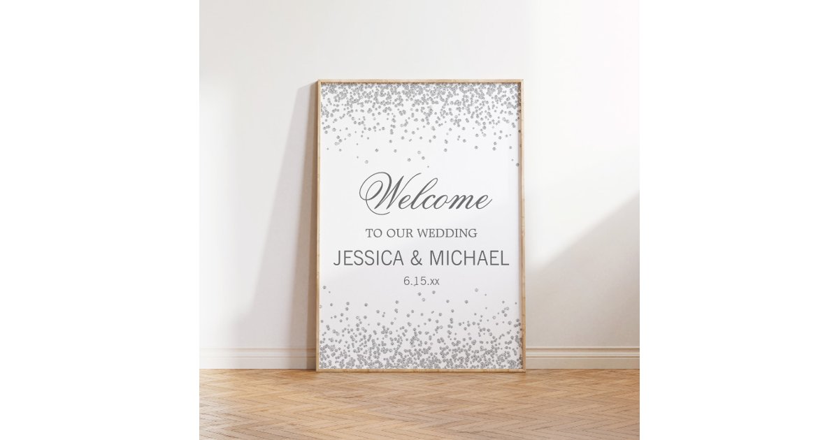 Elegant White w/ Sparkling Silver Glitter Wedding Poster | Zazzle