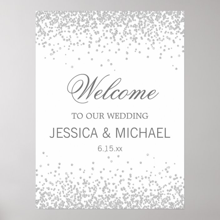Elegant White w/ Sparkling Silver Glitter Wedding Poster | Zazzle.com