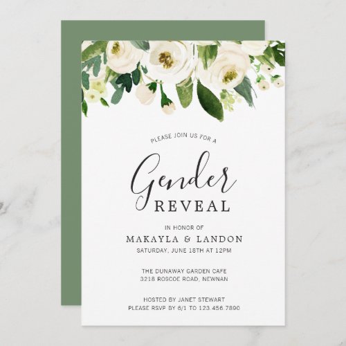Elegant White Watercolor Floral Gender Reveal Invitation