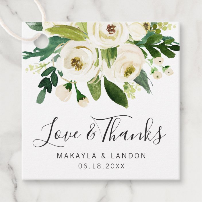 Elegant White Watercolor Floral Greenery Wedding Favor Tags