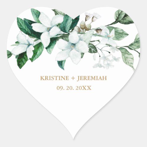 Elegant White Watercolor Floral Greenery Wedding Heart Sticker