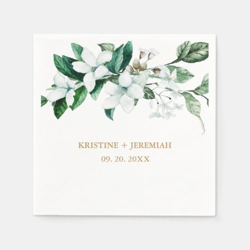 Elegant White Watercolor Floral Greenery Wedding Napkins