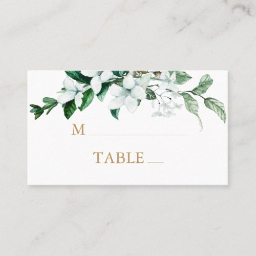 Elegant White Watercolor Floral Greenery Wedding Place Card