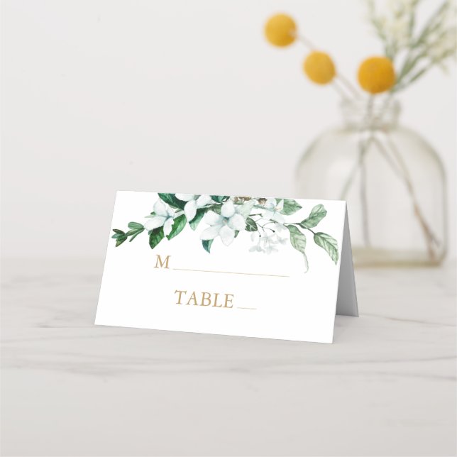 Elegant White Watercolor Floral Greenery Wedding Place Card (Front)