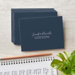 Elegant White Watercolor Floral on Navy Blue Envelope