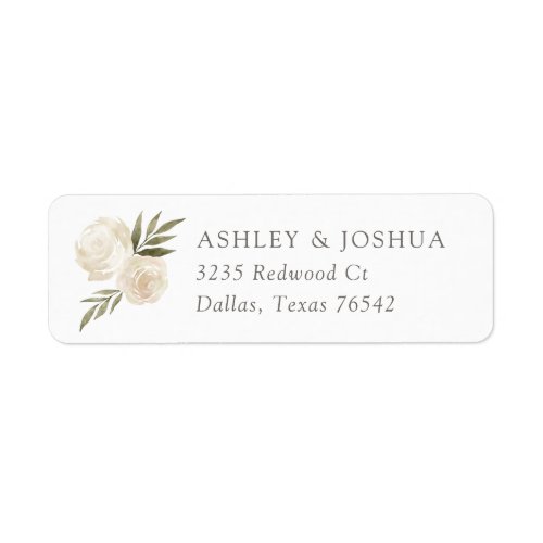 Elegant White Watercolor Floral Return Address Lab Label