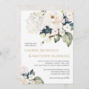 Elegant White Watercolor Floral Wedding Invitation