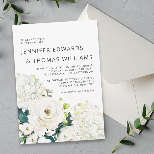 Elegant White Watercolor Floral Wedding Invitation