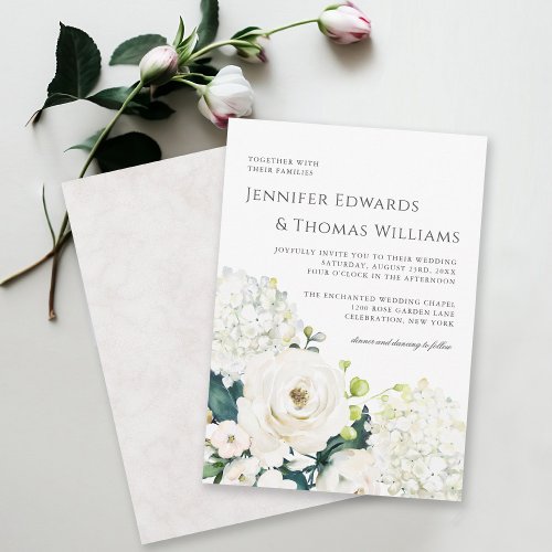 Elegant White Watercolor Floral Wedding Invitation