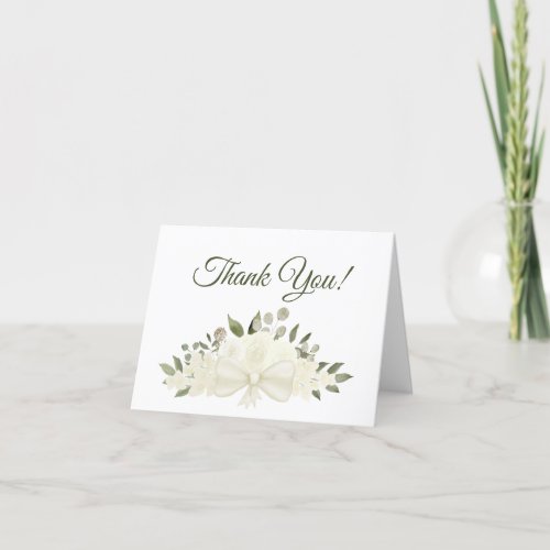 Elegant White Watercolor Floral Wedding Photo Thank You Card