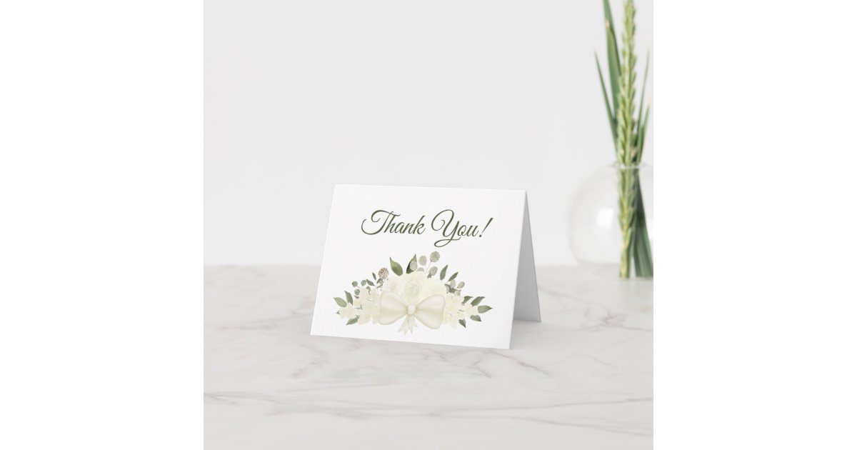 Elegant White Watercolor Floral Wedding Photo Thank You Card | Zazzle