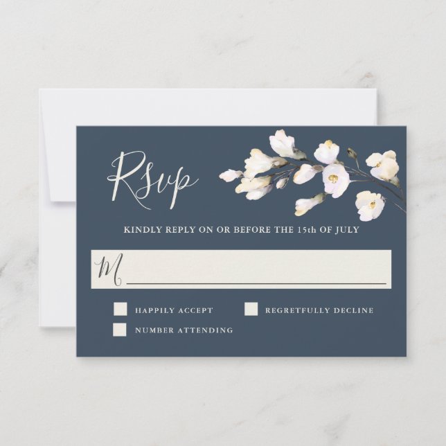 Elegant White Watercolor Floral Wedding RSVP (Front)