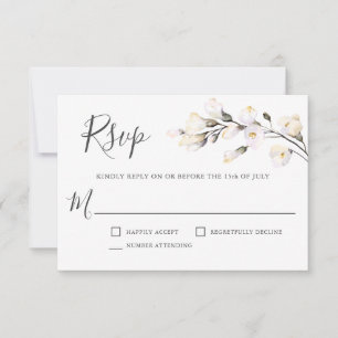 Elegant White Watercolor Floral Wedding RSVP Card