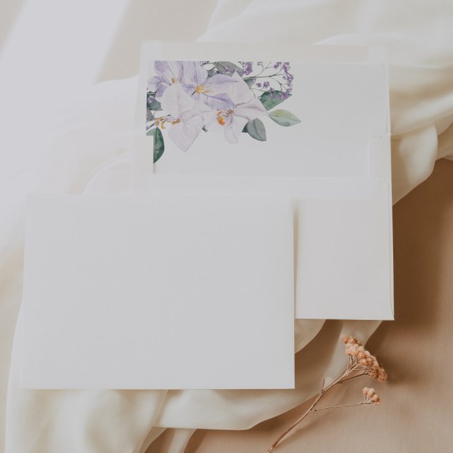 Elegant White & Watercolor Flowers & Greenery 5x7  Envelope (Elegant Purple Watercolor Flowers & Greenery 5x7 Envelope)