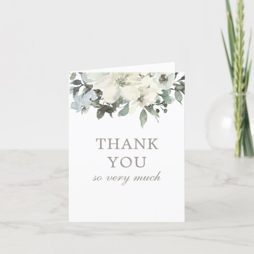 Elegant White Watercolor Flowers Greenery Baptism Thank You Card