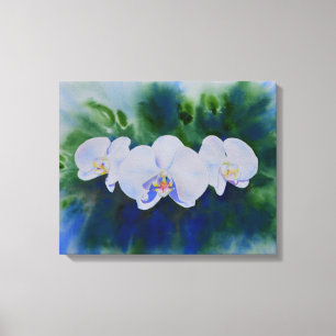 Elegant white watercolor tropical boho orchids canvas print