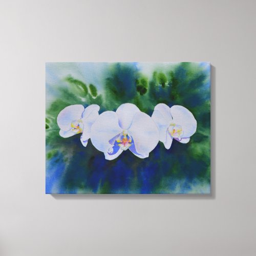 Elegant white watercolor tropical boho orchids  canvas print