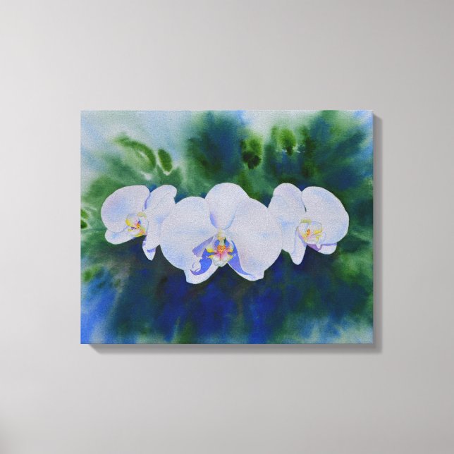 Elegant white watercolor tropical boho orchids  canvas print (Front)
