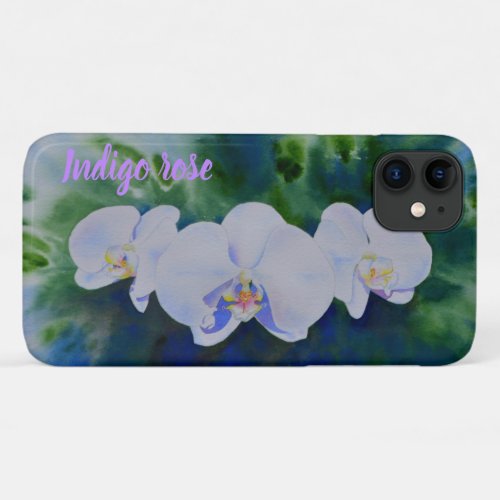Elegant white watercolor tropical boho orchids  iPhone 11 case