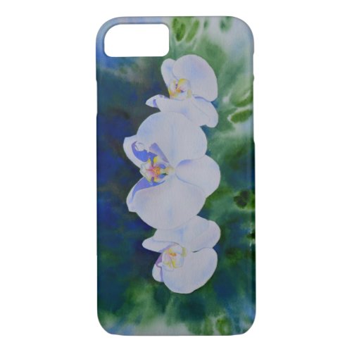 Elegant white watercolor tropical boho orchids  iPhone 87 case