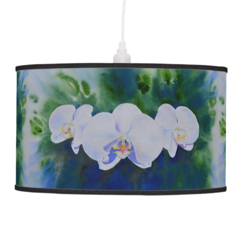 Elegant white watercolor tropical boho orchids  ceiling lamp