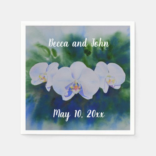 Elegant white watercolor tropical boho orchids  napkins