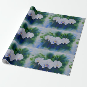 Elegant white watercolor tropical boho orchids wrapping paper