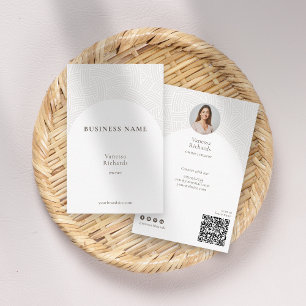 Elegant White Weave Business QR Code Photo  Card