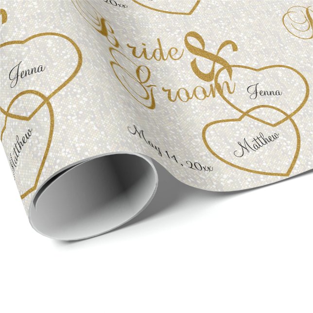 Elegant White Wedding Confetti and Gold Lettering Wrapping Paper (Roll Corner)