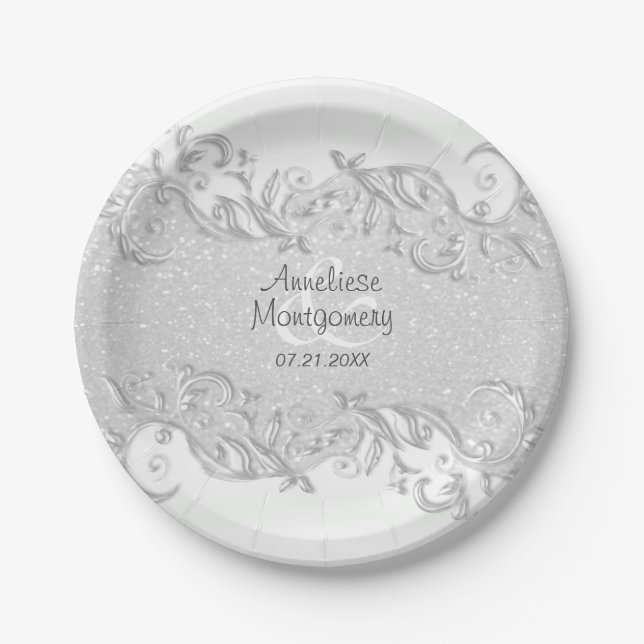 Elegant White Wedding Design Paper Plates (Front)