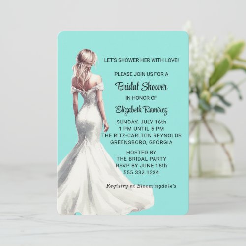 Elegant White Wedding Dress Bridal Shower Invitation