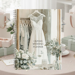 Elegant White Wedding Dress Floral Wedding Planner Notebook