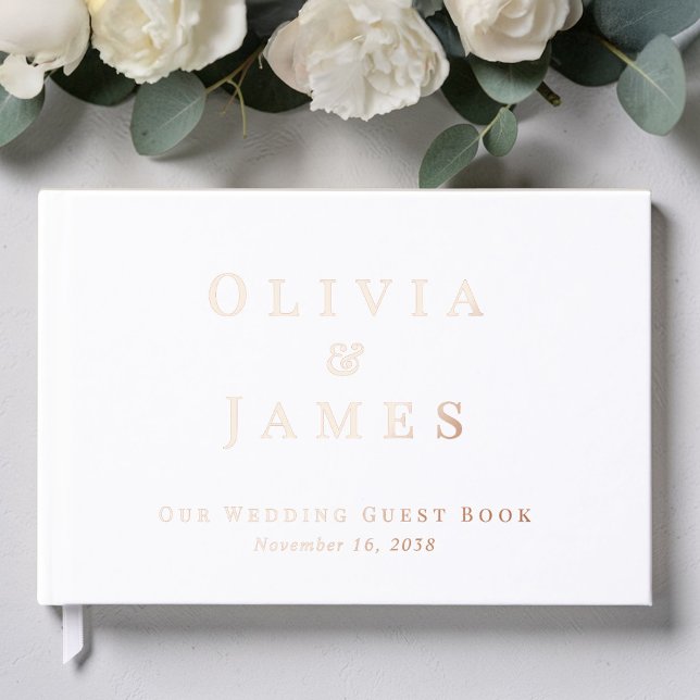Elegant White Wedding Foil Guest Book (Elegant White Wedding Foil Guest Book)