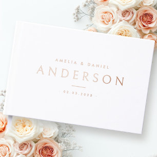 Elegant white wedding names and date real foil guest book 