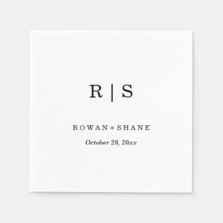 Elegant White Wedding Napkin with Black Monogram