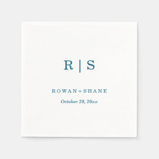 Elegant White Wedding Napkin with Blue Monogram