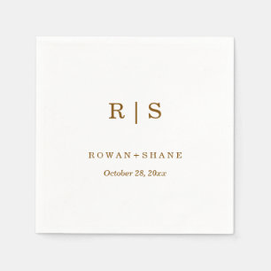 Elegant White Wedding Napkin with Brown Monogram