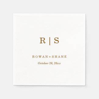 Elegant White Wedding Napkin with Brown Monogram
