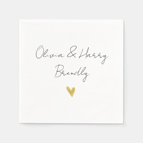 Elegant White Wedding Paper Napkin  Gold Heart
