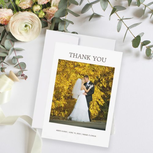 Elegant White Wedding Photo  Thank You Card