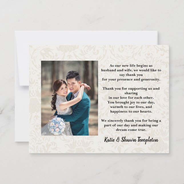 Elegant White Wedding Photo Thank You Double Sided (Back)